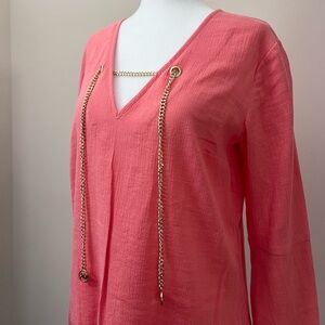 Michael Kors V-Neck Top with Gold Chain Detail